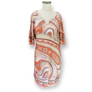 Melissa Paige | L bold paisley print open sleeve cutouts dress 60s retro